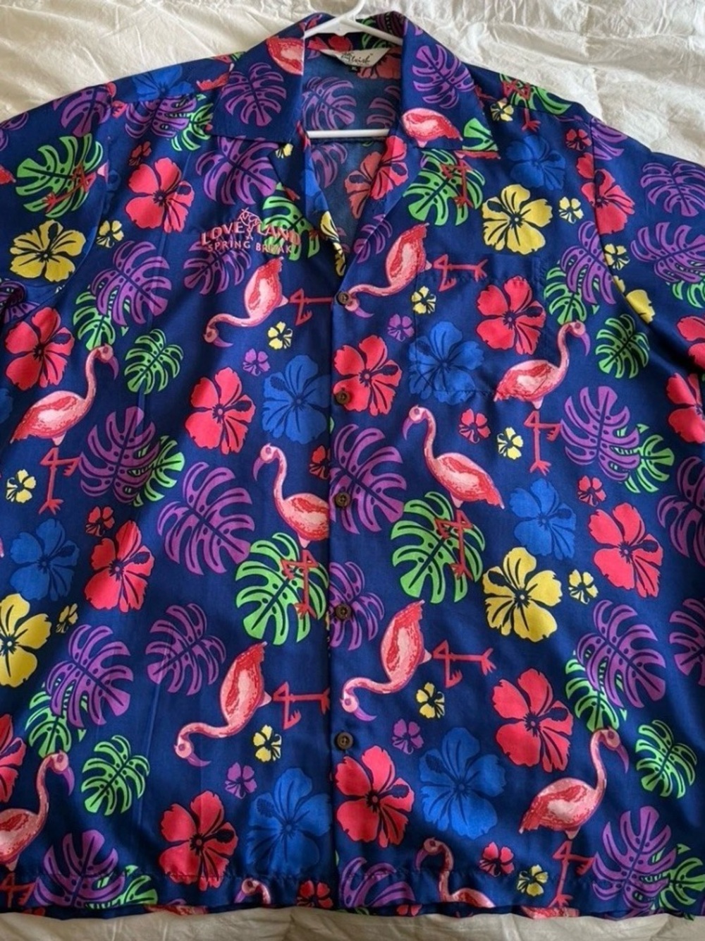 Tropical Flamingo Print Casual Button-Down Shirt - Navy & Multicolor